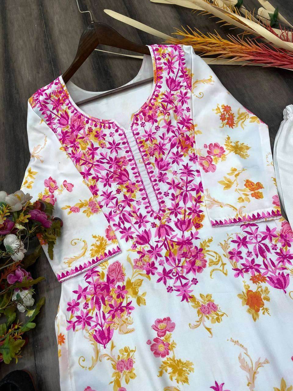 RAYON EMBROIDERED KURTIS WITH BOTTOM - MYLUXURY LANE ENTERPRISE